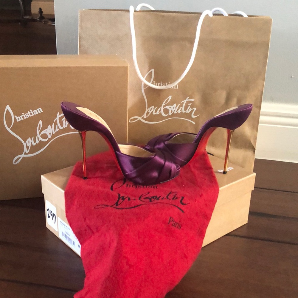 Christian Louboutin plum sandals with gold heel